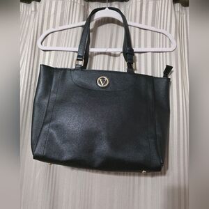 Structured Black Tote with Gold Accent Hardware